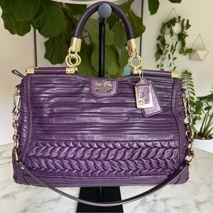 NWT Coach Madison Caroline Satchel in Pleated Gathered Leather Aubergine 19848